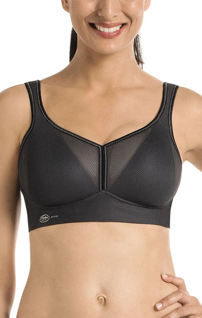 Air Control Delta Pad Non-Wire Sports Bra in Anthracite - Anita