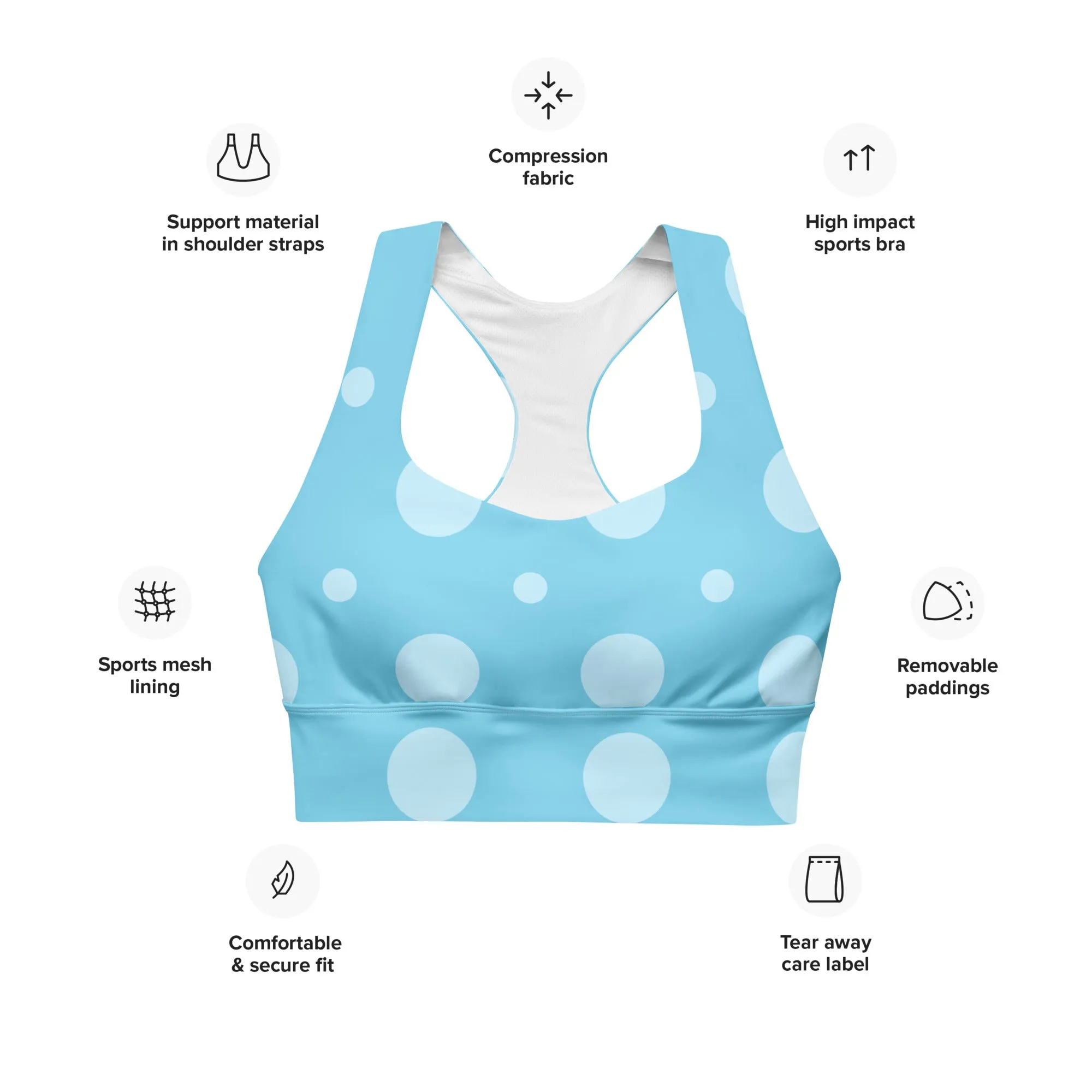 Baby Blue Polka Dots Sports Bra | Fitness Bra lioness-love