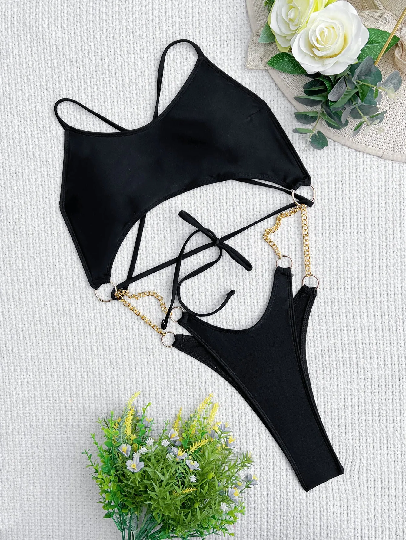 Backless Design New Arrival Strapless Solid Color Bikini Swimsuit