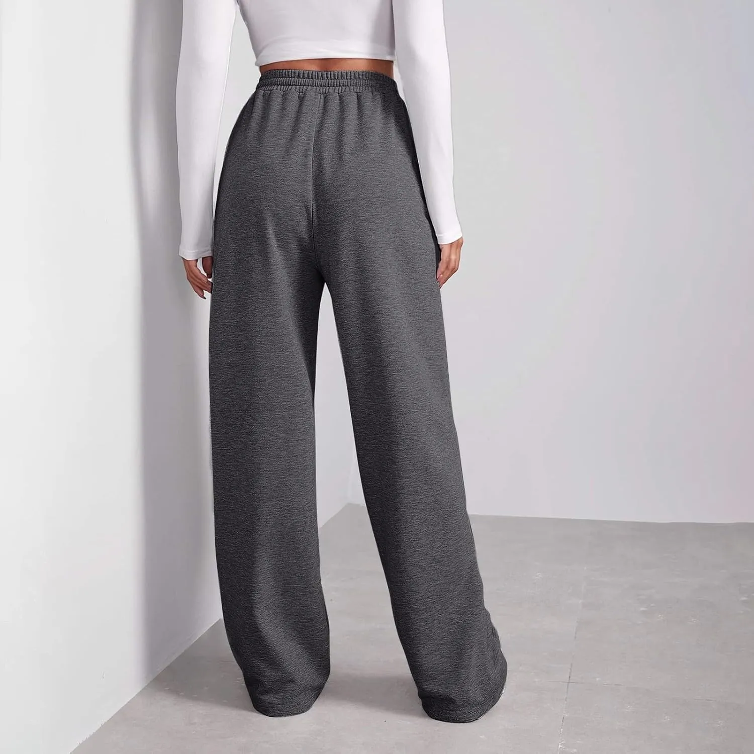 Baggy Wide Leg Sweatpants for Women Fleece High Waist Joggers with Pockets Lightweight Comfy Drawstring Sweat Pants