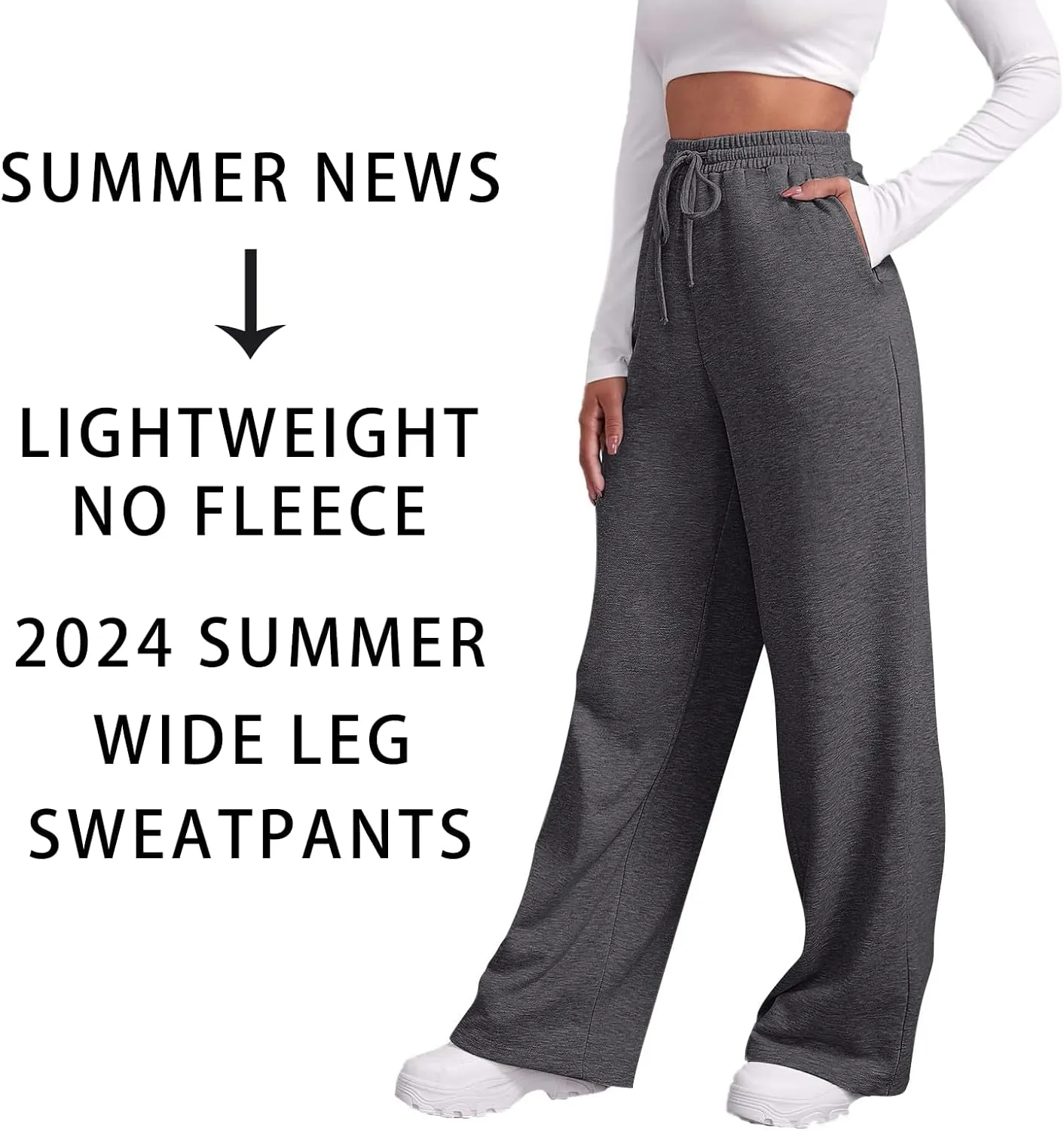 Baggy Wide Leg Sweatpants for Women Fleece High Waist Joggers with Pockets Lightweight Comfy Drawstring Sweat Pants