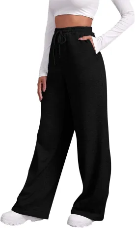 Baggy Wide Leg Sweatpants for Women Fleece High Waist Joggers with Pockets Lightweight Comfy Drawstring Sweat Pants