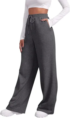 Baggy Wide Leg Sweatpants for Women Fleece High Waist Joggers with Pockets Lightweight Comfy Drawstring Sweat Pants