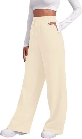Baggy Wide Leg Sweatpants for Women Fleece High Waist Joggers with Pockets Lightweight Comfy Drawstring Sweat Pants
