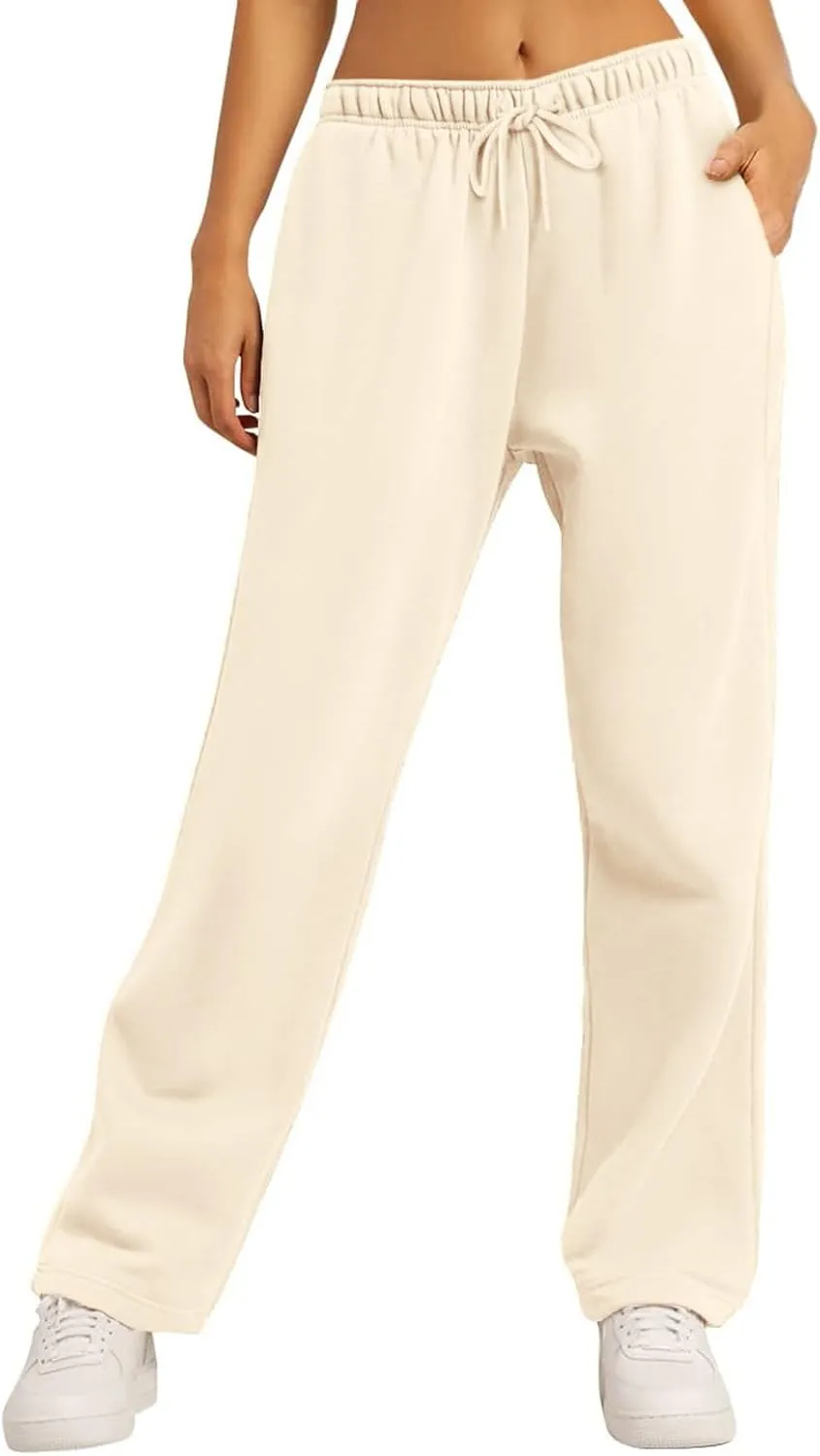Baggy Wide Leg Sweatpants for Women Fleece High Waist Joggers with Pockets Lightweight Comfy Drawstring Sweat Pants