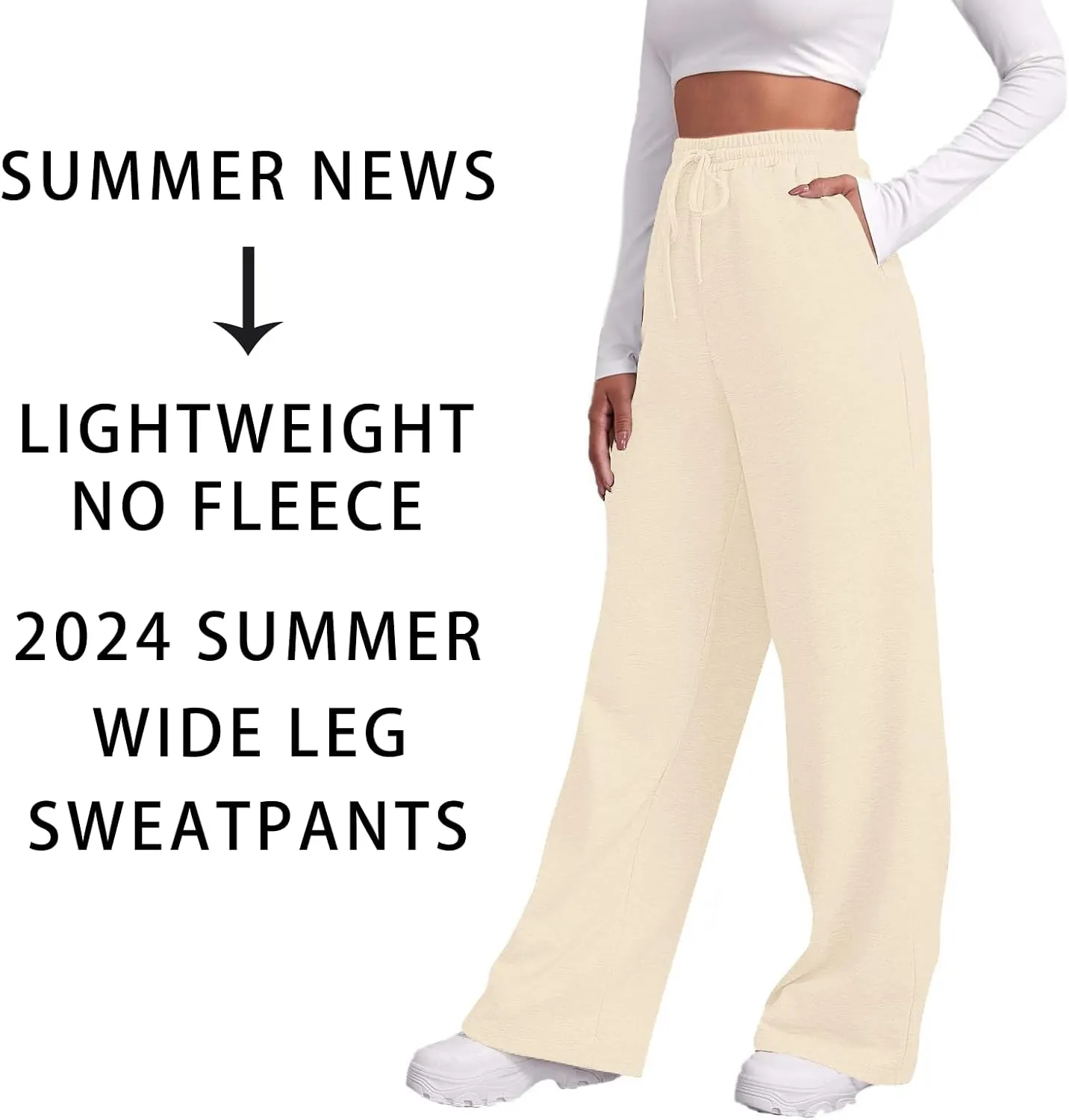 Baggy Wide Leg Sweatpants for Women Fleece High Waist Joggers with Pockets Lightweight Comfy Drawstring Sweat Pants