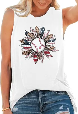 Baseball Mom Shirt Tank Tops Baseball Love Graphic Tee Shirts Women Summer Casual Loose Sleeveless Shirt