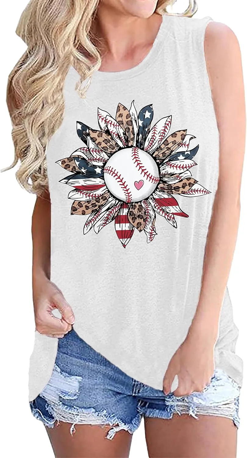 Baseball Mom Shirt Tank Tops Baseball Love Graphic Tee Shirts Women Summer Casual Loose Sleeveless Shirt