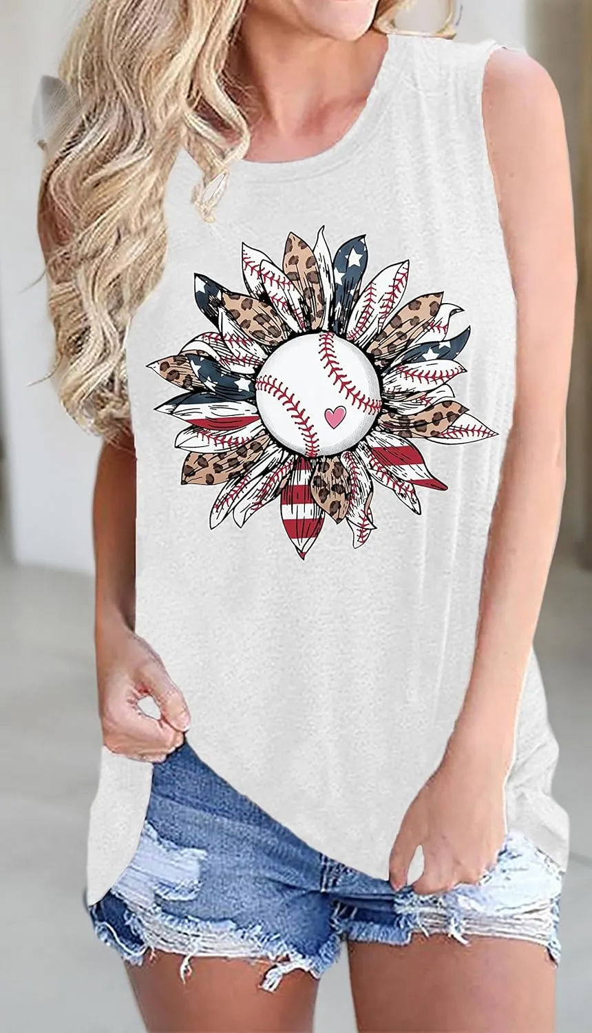 Baseball Mom Shirt Tank Tops Baseball Love Graphic Tee Shirts Women Summer Casual Loose Sleeveless Shirt