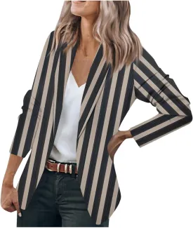 Blazers For Women Business Casual,2024 Fall Trendy Black And White Striped Blazer Lapel Open Front Cardigan Jacket