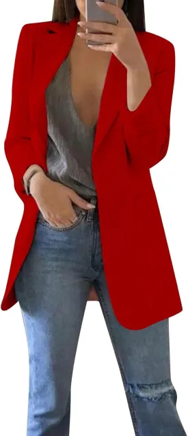 Blazers for Women Long Sleeve Button Open Front Blazer Jacket Solid/Hawaii Print Trendy Suite Coat with Pockets