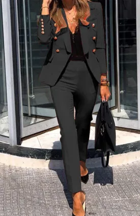 Blue Zone Planet |  Alex's Solid Color Two-Piece Office Pants and Jacket Suit