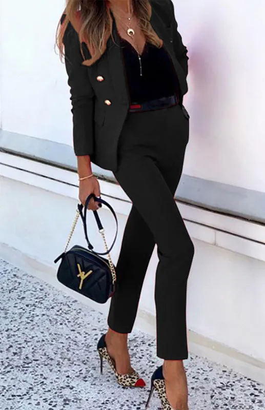 Blue Zone Planet |  Alex's Solid Color Two-Piece Office Pants and Jacket Suit