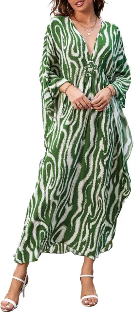 Bsubseach Kaftan Dresses for Women Plus Size Caftan Dress Print Caftan Beach Cover Up 70s Dress