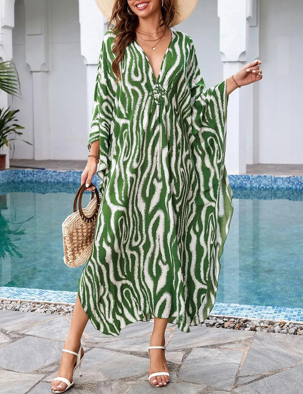 Bsubseach Kaftan Dresses for Women Plus Size Caftan Dress Print Caftan Beach Cover Up 70s Dress