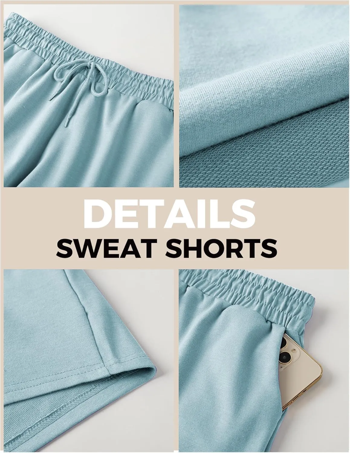 Buauty Women's Sweat Shorts SweatShorts Summer Lounge Cotton Drawstring Cute Fleece Athletic Running Shorts with Pockets