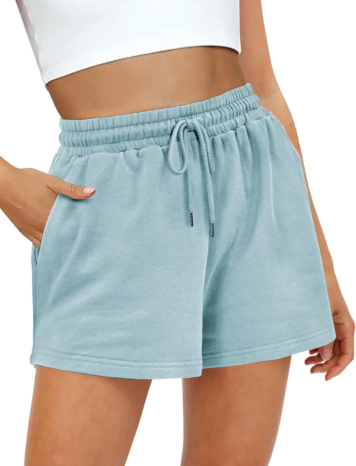 Buauty Women's Sweat Shorts SweatShorts Summer Lounge Cotton Drawstring Cute Fleece Athletic Running Shorts with Pockets