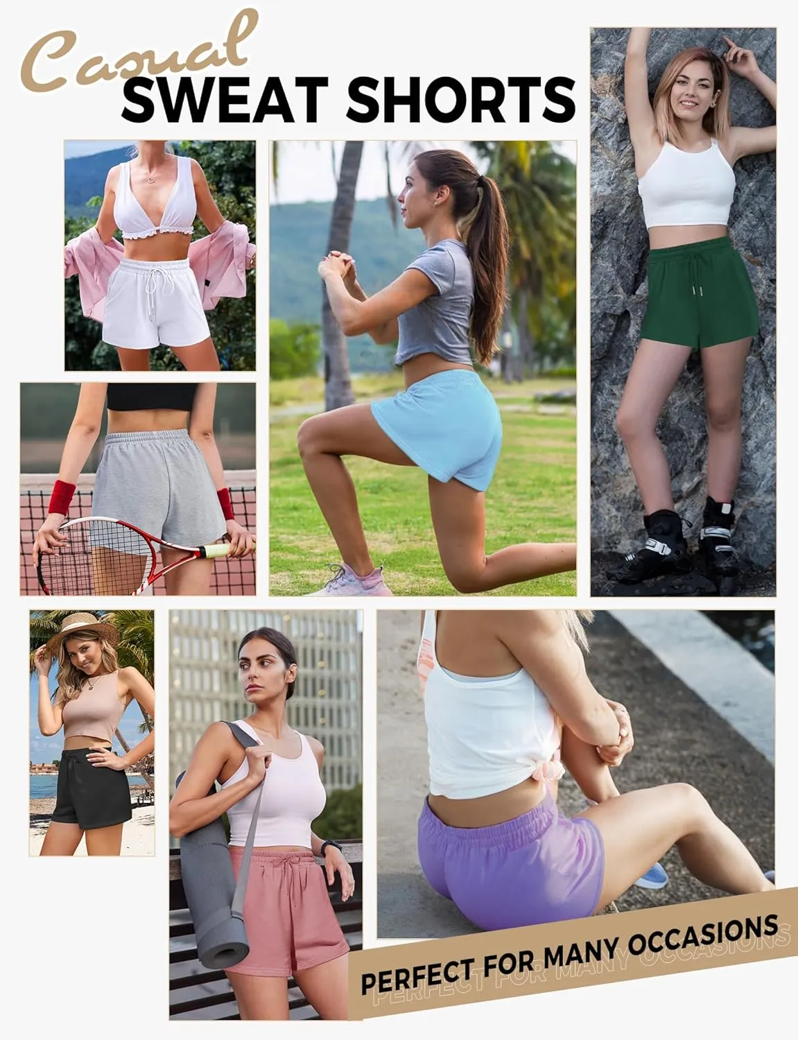 Buauty Women's Sweat Shorts SweatShorts Summer Lounge Cotton Drawstring Cute Fleece Athletic Running Shorts with Pockets