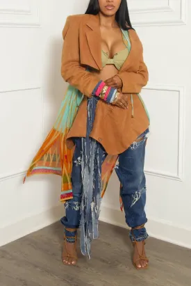 Burnt orange Vintage Two piece suit Denim fringe