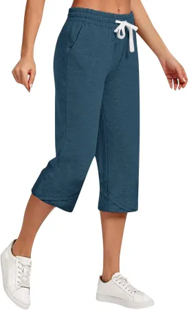 Capri Pants for Women Drawstring High Waisted Hiking Outdoor Camping Pants Active Joggers Sweatpants with Pockets