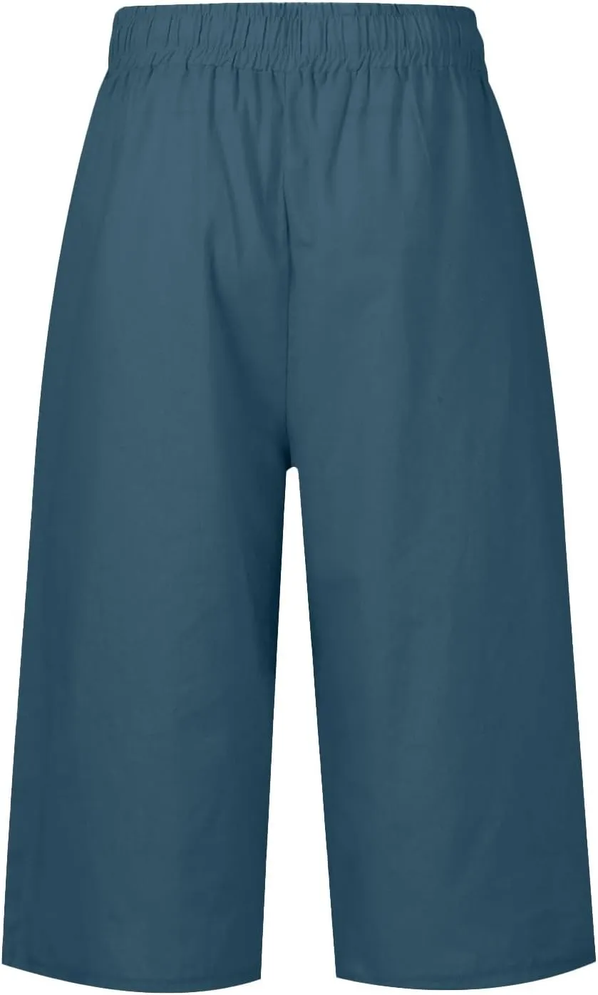 Capri Pants for Women Drawstring High Waisted Hiking Outdoor Camping Pants Active Joggers Sweatpants with Pockets