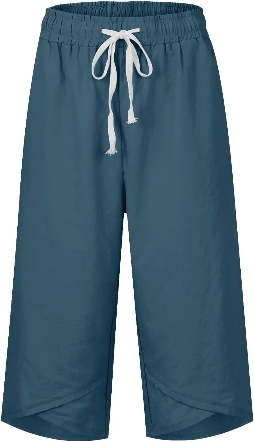 Capri Pants for Women Drawstring High Waisted Hiking Outdoor Camping Pants Active Joggers Sweatpants with Pockets