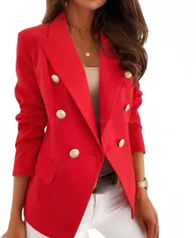 Casual Blazer for Women Trendy Long Sleeve Gold Button Work 0ffice Blazer Lapel Open Front Suit Jacket with Pockets