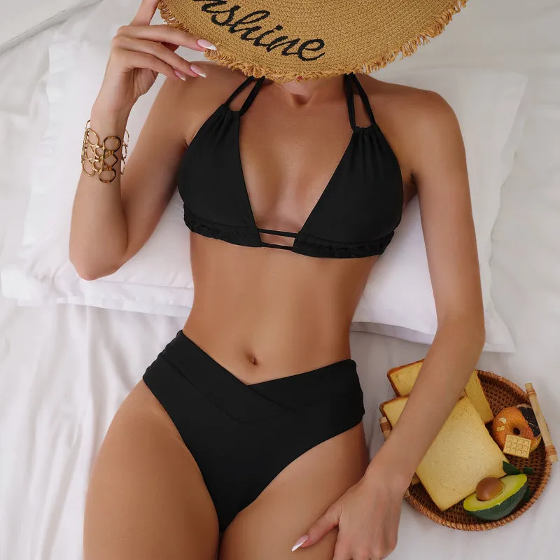 Chic Backless Monochrome Bikini Swimsuit