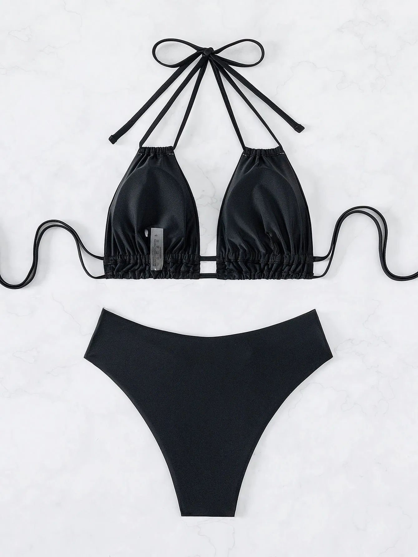 Chic Backless Monochrome Bikini Swimsuit