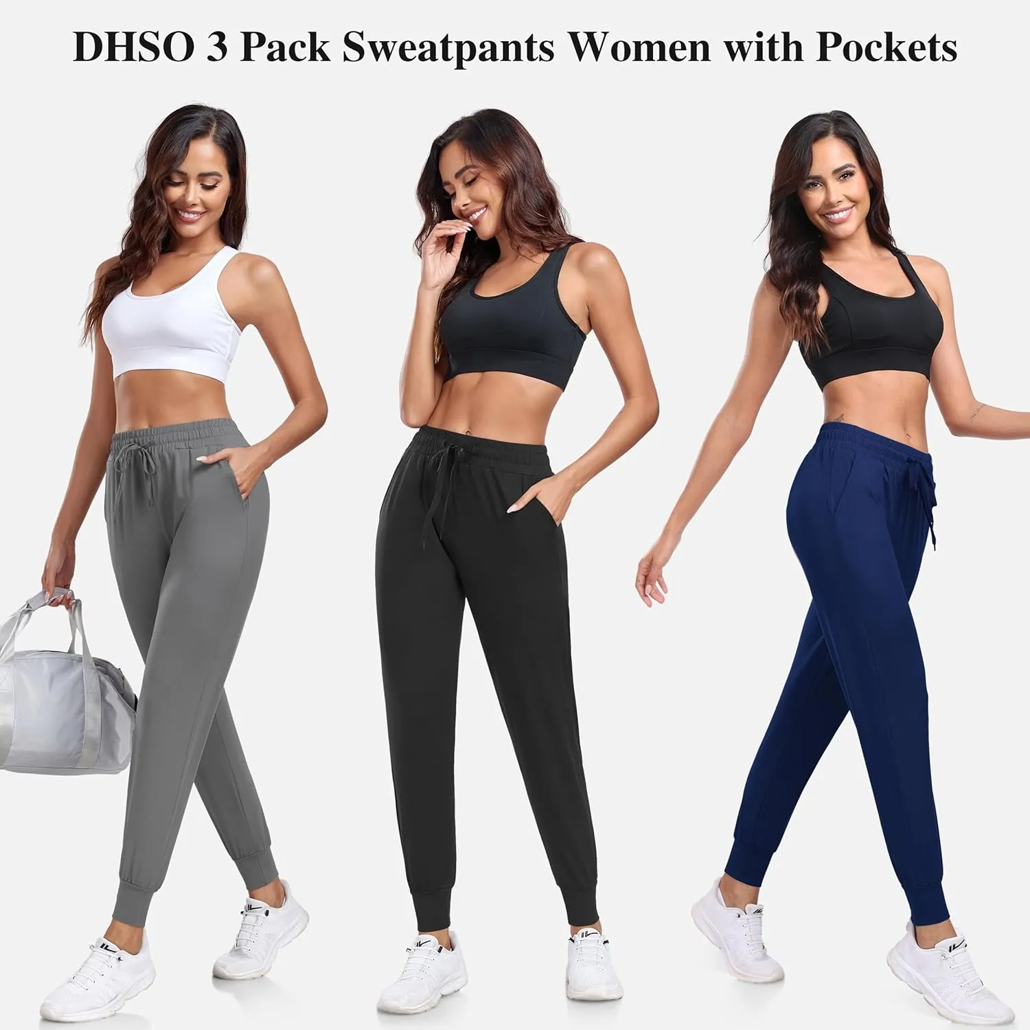 DHSO 3 Pack Sweatpants for Women-Womens Joggers with Pockets Athletic Leggings for Workout Yoga Running Pants Trousers