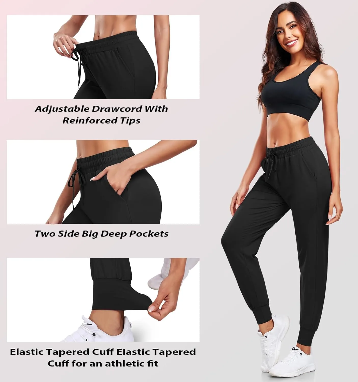 DHSO 3 Pack Sweatpants for Women-Womens Joggers with Pockets Athletic Leggings for Workout Yoga Running Pants Trousers