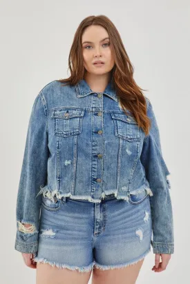 Distressed Denim Jacket in Dark Wash