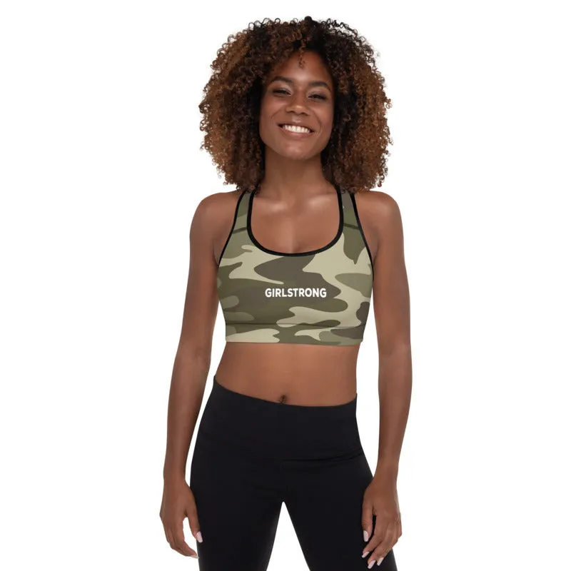 ELEVATED ESSENTIALS, THE PERFECT PADDED SPORTS BRA GREEN CAMO