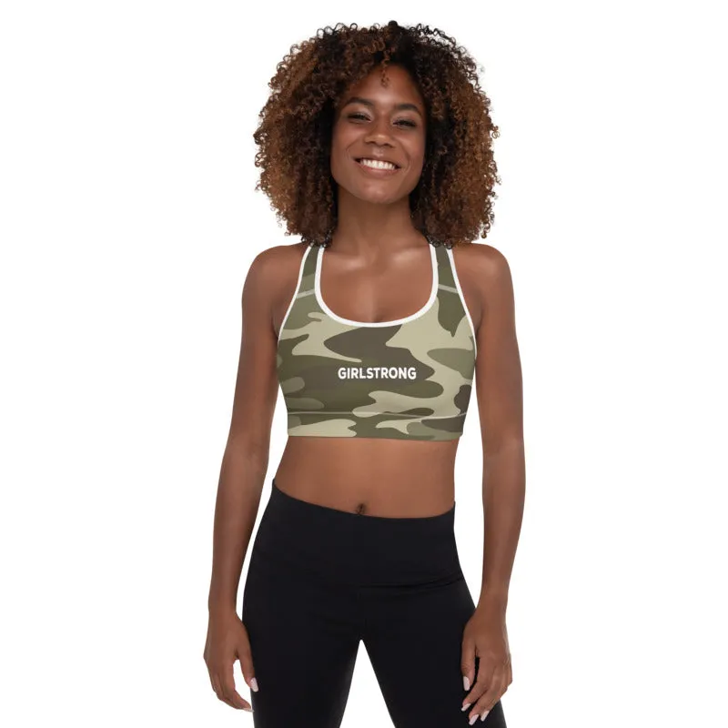 ELEVATED ESSENTIALS, THE PERFECT PADDED SPORTS BRA GREEN CAMO