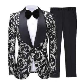 Fashion Floral Tuxedo Jacket Business Dinner Groom Wedding Formal Suit Blazer Trousers Two-piece suit men's, lioness-love