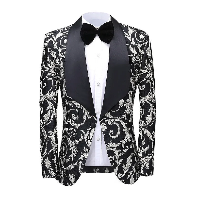 Fashion Floral Tuxedo Jacket Business Dinner Groom Wedding Formal Suit Blazer Trousers Two-piece suit men's, lioness-love