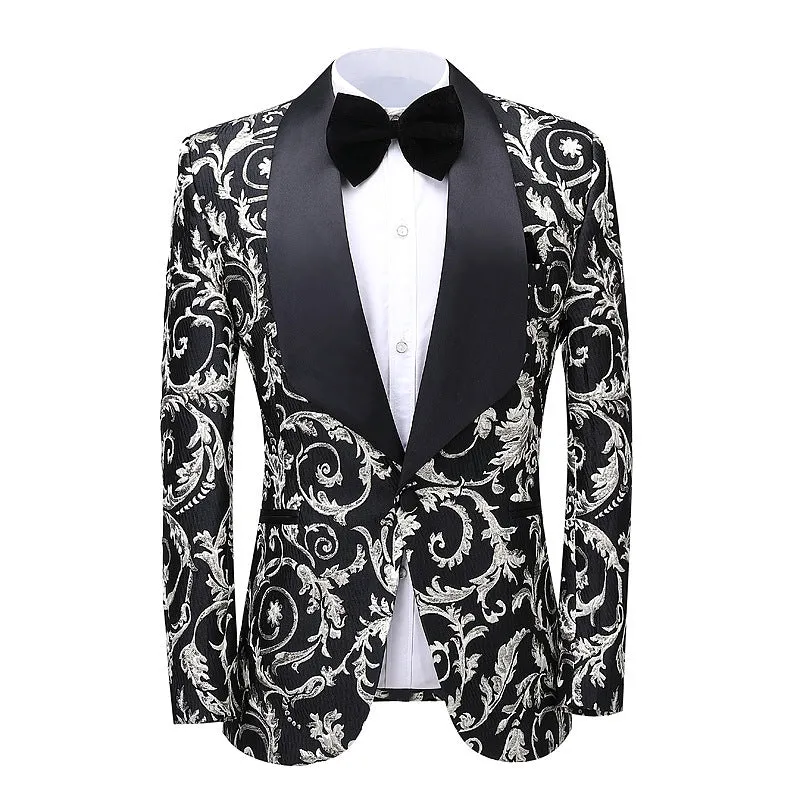 Fashion Floral Tuxedo Jacket Business Dinner Groom Wedding Formal Suit Blazer Trousers Two-piece suit men's, lioness-love