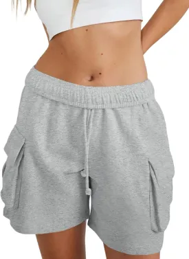 Fisoew Sweat Shorts for Women Casual Summer Drawstring Cargo Short Athletic Running Workout Baggy Shorts