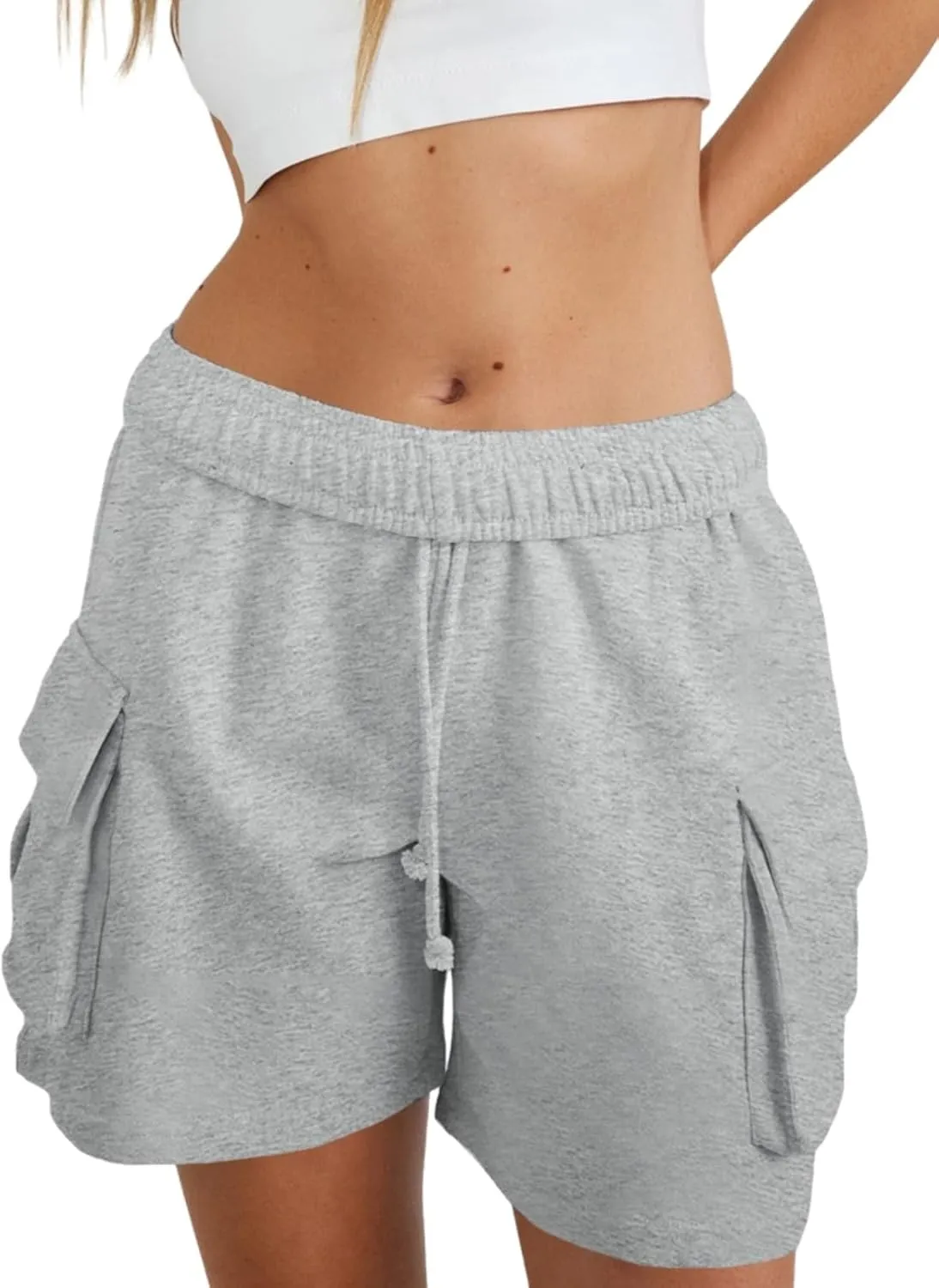 Fisoew Sweat Shorts for Women Casual Summer Drawstring Cargo Short Athletic Running Workout Baggy Shorts