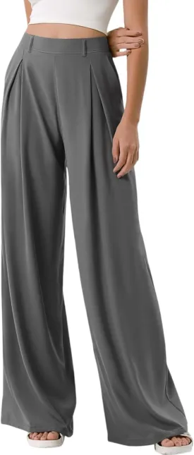 FQZWONG Work Pants Women 2025 Spring Summer High Waisted Trousers Baggy Lounge Drape Straight Wide Leg Pant with Pockets