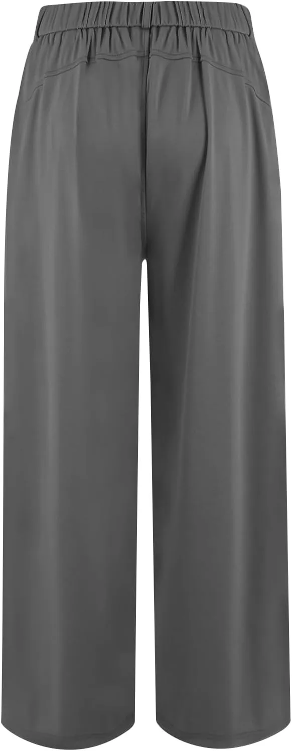 FQZWONG Work Pants Women 2025 Spring Summer High Waisted Trousers Baggy Lounge Drape Straight Wide Leg Pant with Pockets