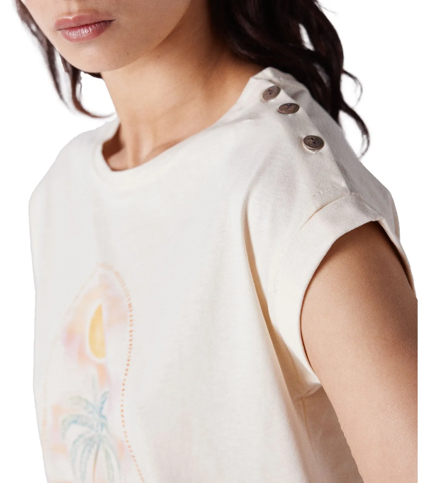 Graphic T-Shirt Buttons Shoulder