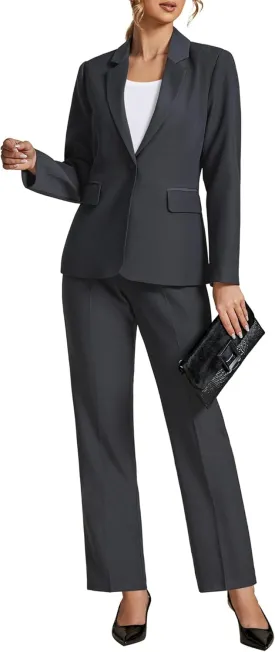 LookbookStore Pant Suits for Women Dressy 2 Piece Blazer and High Rise Straight Leg Pants Sets Business Casual Outfits