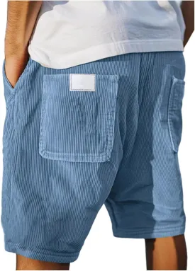 Mens Corduroy Shorts Vintage Washed Straight-Leg Shorts Fashion Classic Fit Casual Pants with Embroidery Pockets