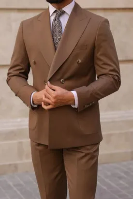 Men's Double Breasted 2 Piece Brown Suit Formal Wedding Suit Business Men Suit Office Suit Bespoke