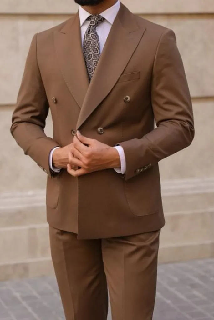 Men's Double Breasted 2 Piece Brown Suit Formal Wedding Suit Business Men Suit Office Suit Bespoke