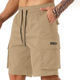 Men's Fashion Athletic Cargo Shorts Elastic Waist Quick-Dry Moisture-Wicking Workout Fitness Hiking Short Pants