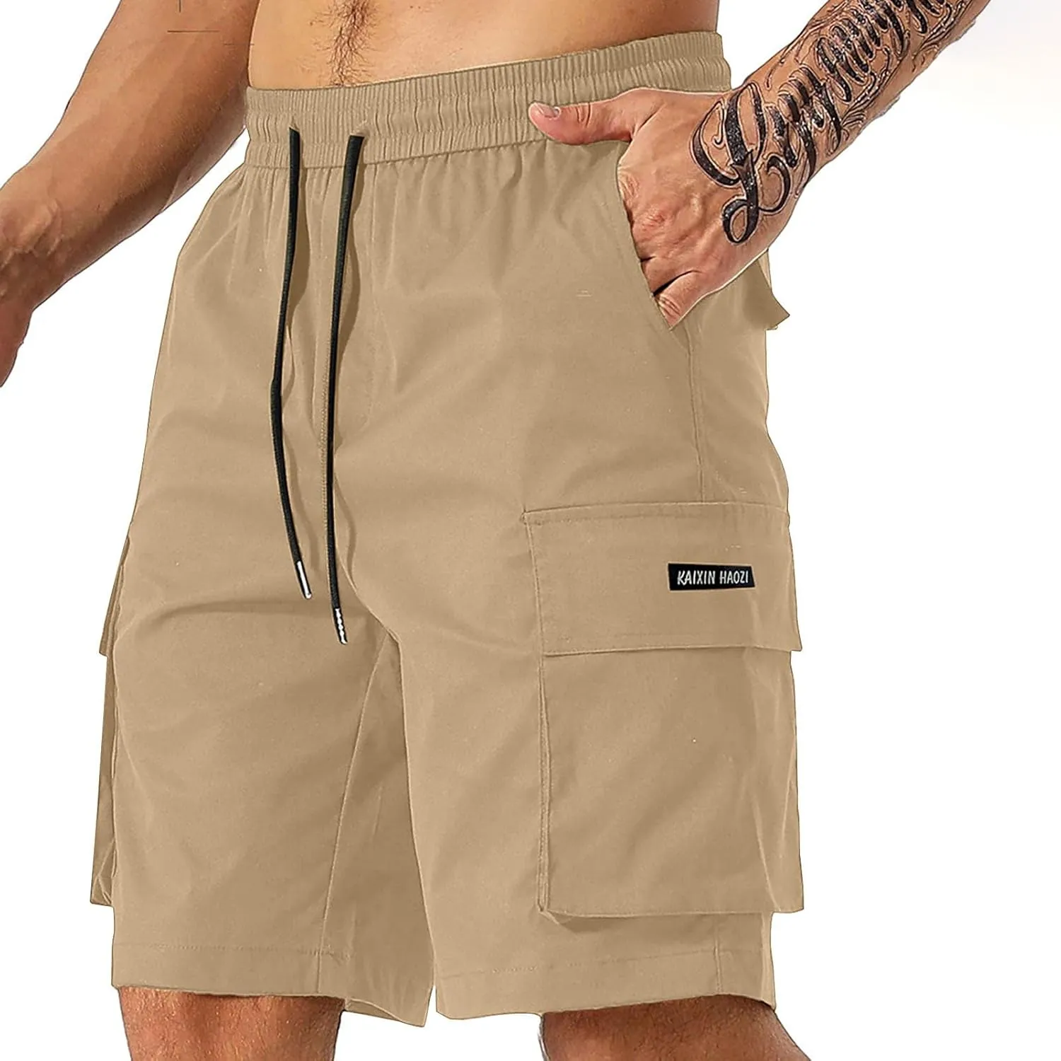 Men's Fashion Athletic Cargo Shorts Elastic Waist Quick-Dry Moisture-Wicking Workout Fitness Hiking Short Pants