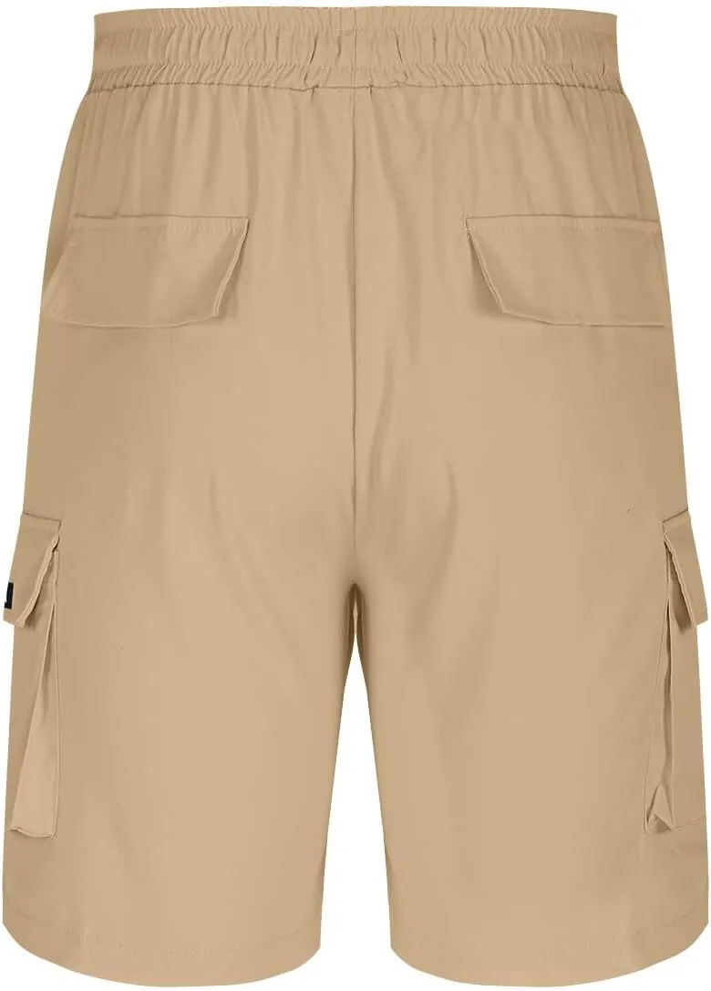Men's Fashion Athletic Cargo Shorts Elastic Waist Quick-Dry Moisture-Wicking Workout Fitness Hiking Short Pants