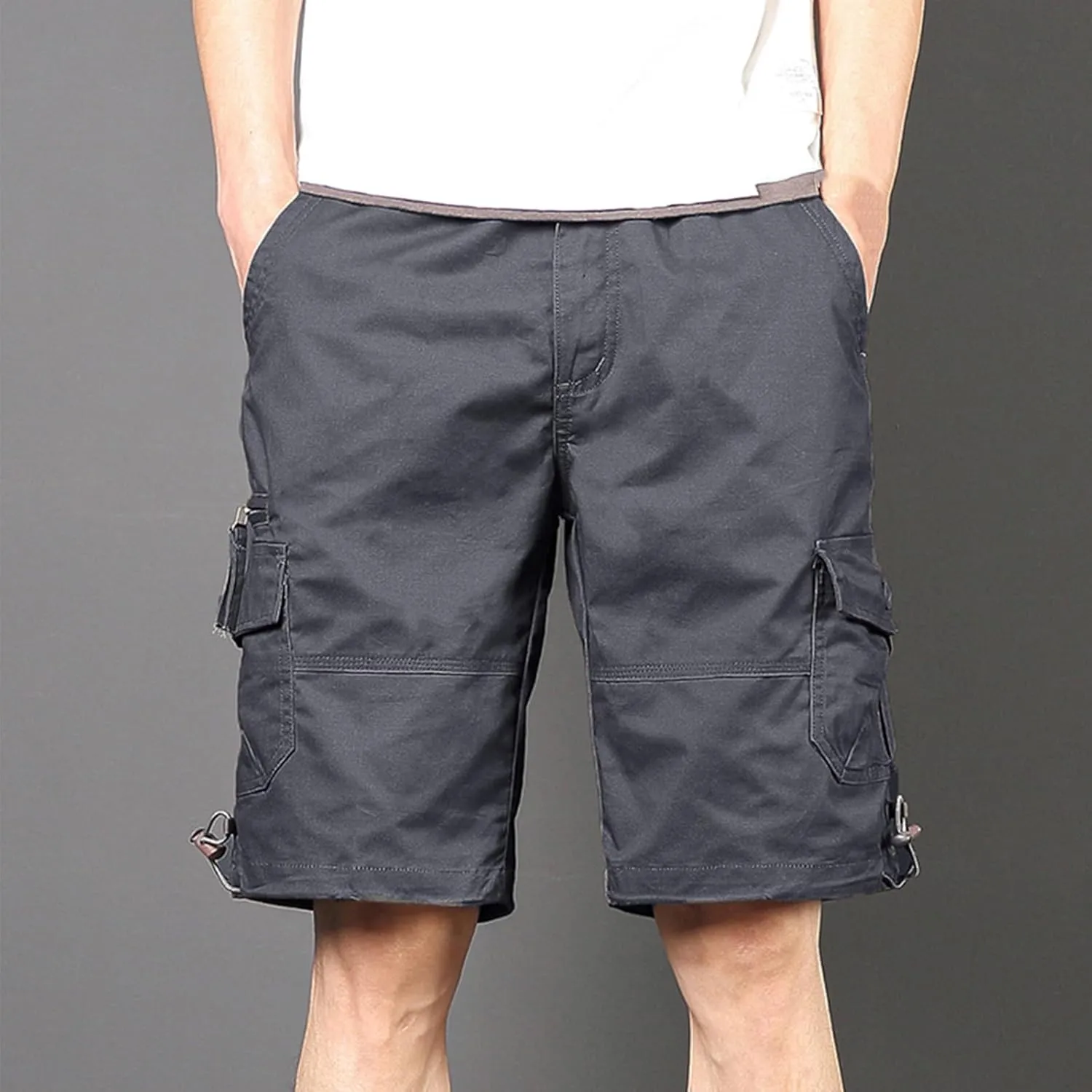 Mens Hiking Cargo Shorts Summer Straight-Leg Jogging Shorts Classic Fit Stretch Waist Sports Pants with Multi Pockets